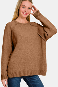 Thumbnail for Zenana Side Slit Raglan Sleeve Sweater