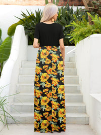 Thumbnail for Printed Round Neck Short Sleeve Maxi Dress