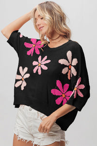 Thumbnail for BiBi Floral Pattern Cropped Sweater