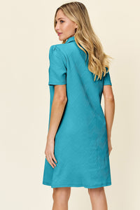 Thumbnail for Double Take Full Size Texture Collared Neck Short Sleeve Dress