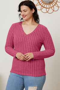 Thumbnail for Basic Bae Full Size Ribbed V-Neck Long Sleeve T-Shirt