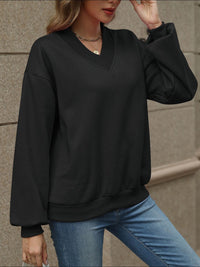 Thumbnail for V-Neck Long Sleeve Dropped Shoulder Sweatshirt