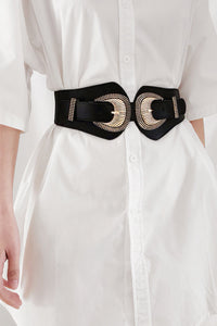 Thumbnail for Shell Double Buckle Elastic Wide Belt