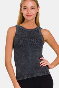 Thumbnail for Zenana 2 Way Neckline Washed Ribbed Cropped Tank