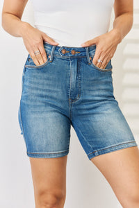 Thumbnail for Judy Blue Full Size Tummy Control Double Button Bermuda Denim Shorts