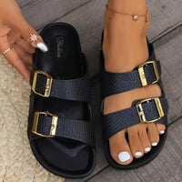 Thumbnail for Double Buckle Open Toe Sandals