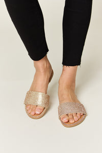 Thumbnail for WILD DIVA Rhinestone Open Toe Flat Sandals