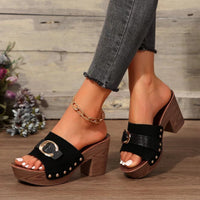 Thumbnail for Buckle Trim Block Heel Sandals