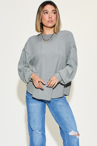 Thumbnail for Basic Bae Full Size Ribbed Round Neck Long Sleeve T-Shirt