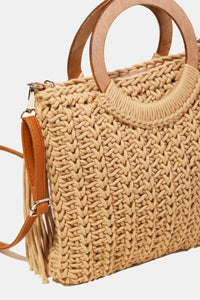 Thumbnail for Fame Crochet Knit Convertible Tote Bag with Tassel