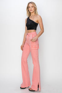 Thumbnail for RISEN Full Size High Rise Side Slit Cargo Bootcut Jeans