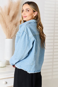 Thumbnail for Double Take Dropped Shoulder Raw Hem Denim Jacket