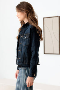 Thumbnail for Dark Wash Front Pockets Gold Buttons Denim Jacket